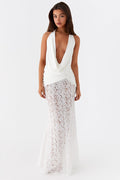 Evelina Plunge Neck Rosette Maxi Dress