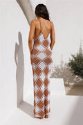 Amanda Checkered V-neck Knit Maxi Dress