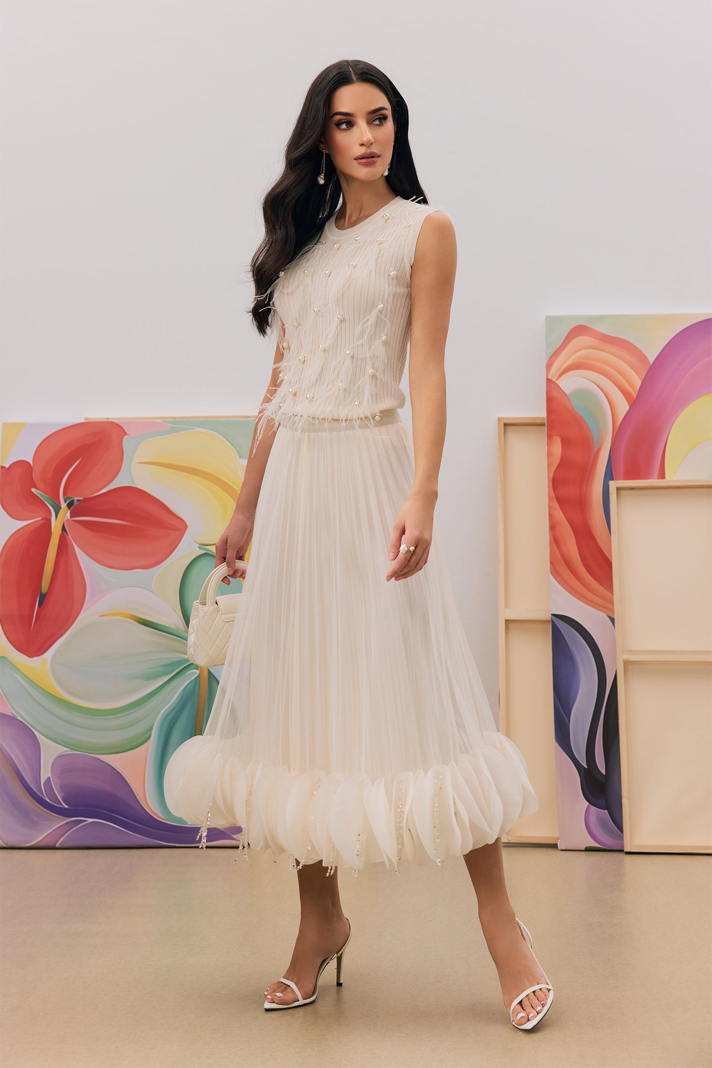 Ann Sequin Tassel Pleated Skirt