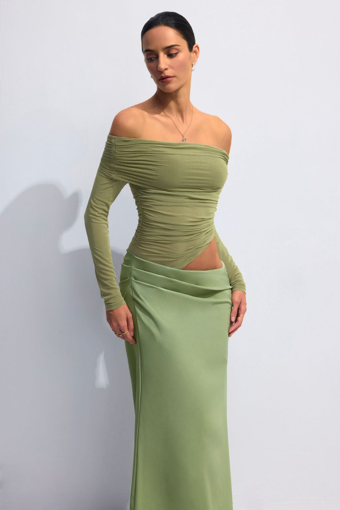 Lillian Off Shoulder Sheer Maxi Mesh Dress
