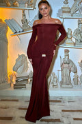 Aditi Pleated Off Shoulder Maxi Dress