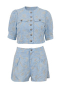 Joyce Floral Embroidered Blouse & Shorts Set