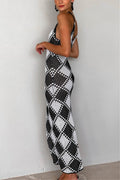 Amanda Checkered V-neck Knit Maxi Dress