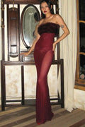 Elsie Faux Fur Trim Strapless Maxi Dress