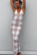 Amanda Checkered V-neck Knit Maxi Dress