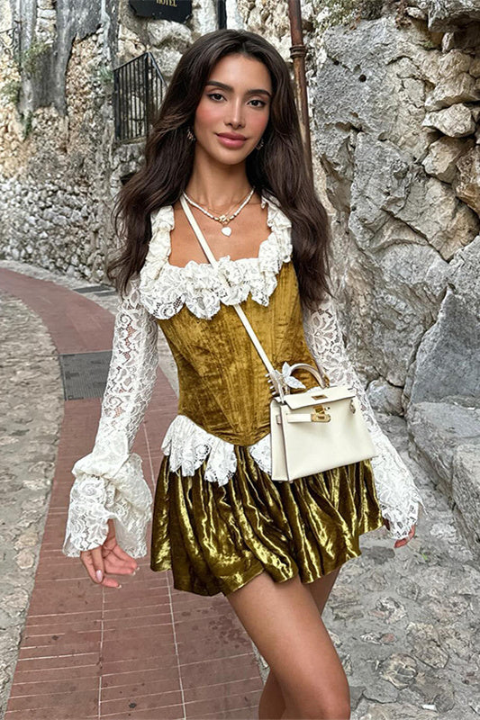 Mona Square Neck Velvet Corset Set