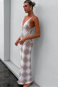 Amanda Checkered V-neck Knit Maxi Dress
