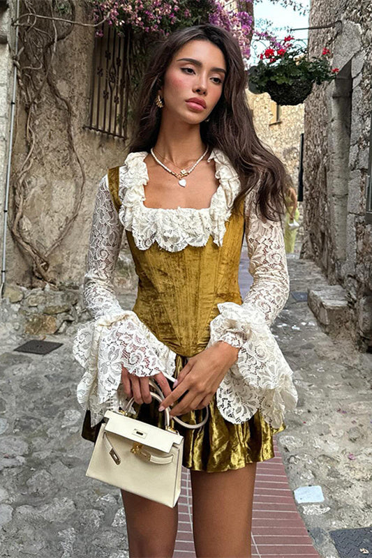 Mona Square Neck Velvet Corset Set