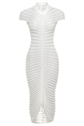Erica Pleated Stripe Midi Knit Dress