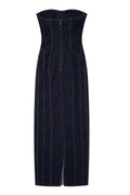 Arlene Strapless Back Slit Denim Maxi Dress