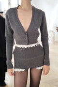 Susie Lace Hem Knit Cardigan & Pants Set