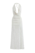 Evelina Plunge Neck Rosette Maxi Dress