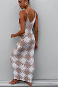 Amanda Checkered V-neck Knit Maxi Dress