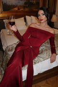 Aditi Pleated Off Shoulder Maxi Dress