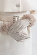 PU Leather Faux Fur Trim Gloves