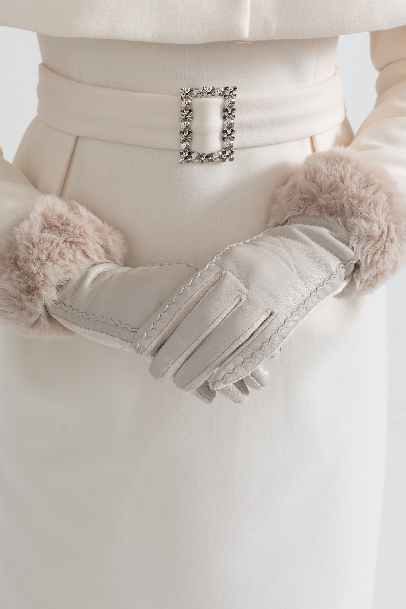 PU Leather Faux Fur Trim Gloves
