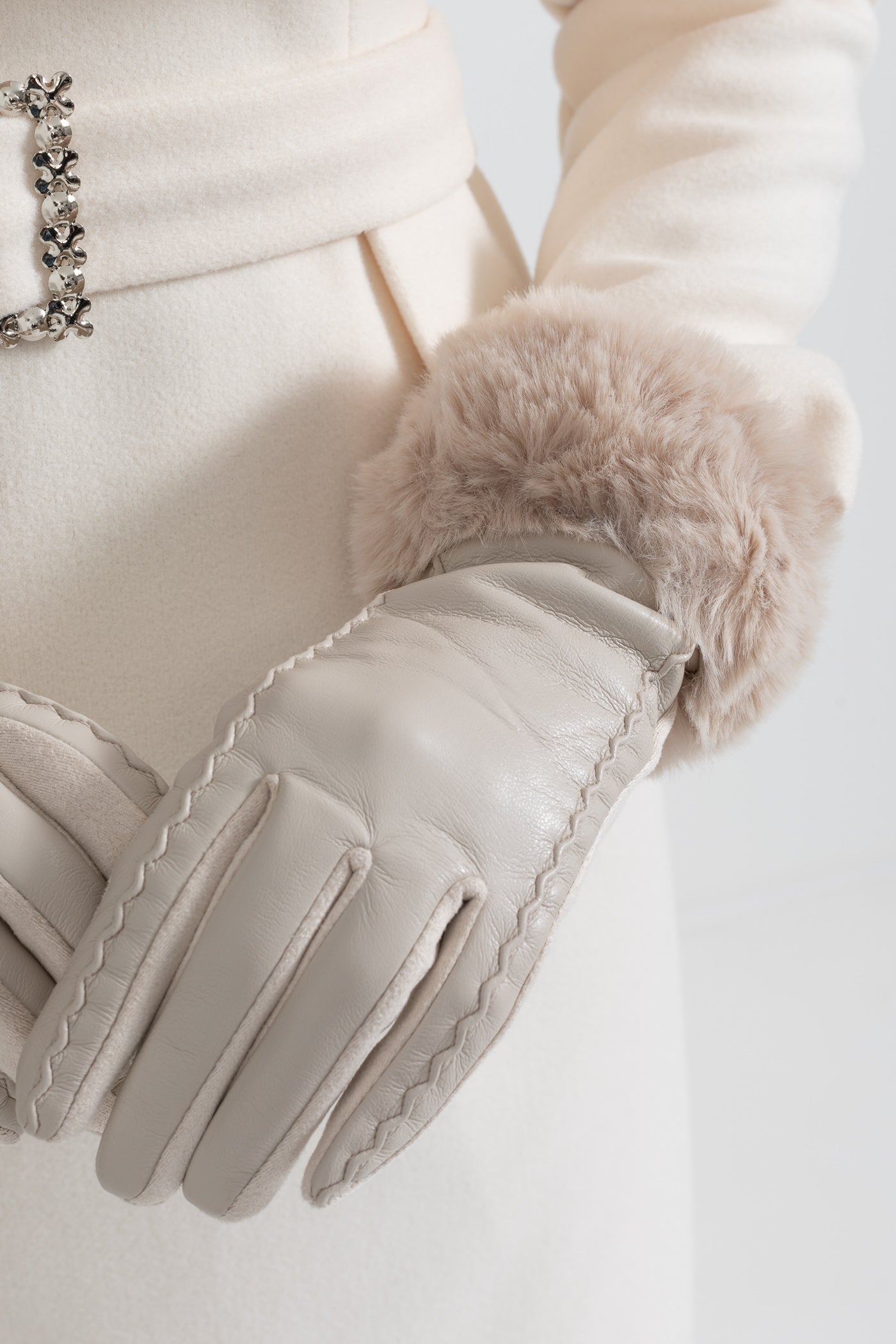 PU Leather Faux Fur Trim Gloves