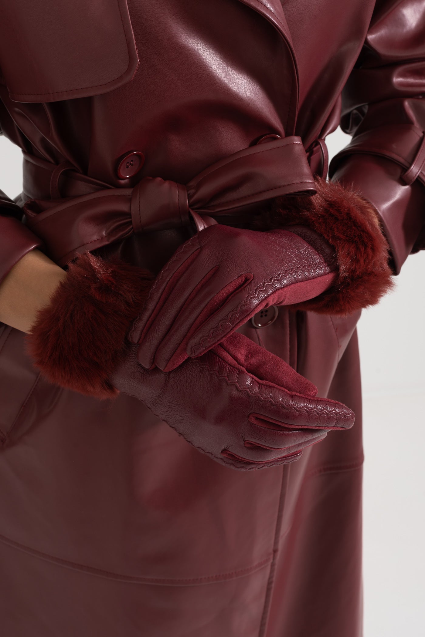 PU Leather Faux Fur Trim Gloves