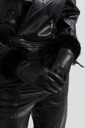 PU Leather Faux Fur Trim Gloves