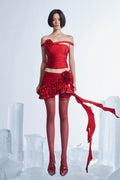 Vivien Floral Applique Asymmetrical Mini Skirt Set