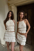 Gabrielle Halter Neck Ruched Crop Top & Skirt Set