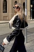Lapel Cropped Faux Leather Jacket