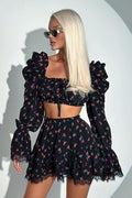Ella Floral Print Puff Sleeve Mini Skirt Set