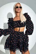 Ella Floral Print Puff Sleeve Mini Skirt Set