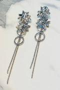 Crystal Flower Tassel Drop Earrings