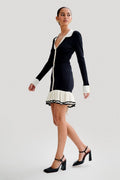 Alexia Contrast Ruffle Bow Mini Knit Dress
