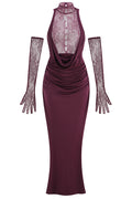 Evelyn Plunging Cowl Lace Bodice Maxi Dress