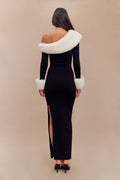 Dawn Faux Fur One Shoulder Slit Maxi Dress