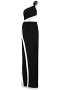 Salome Asymmetric Floral Applique Maxi Dress