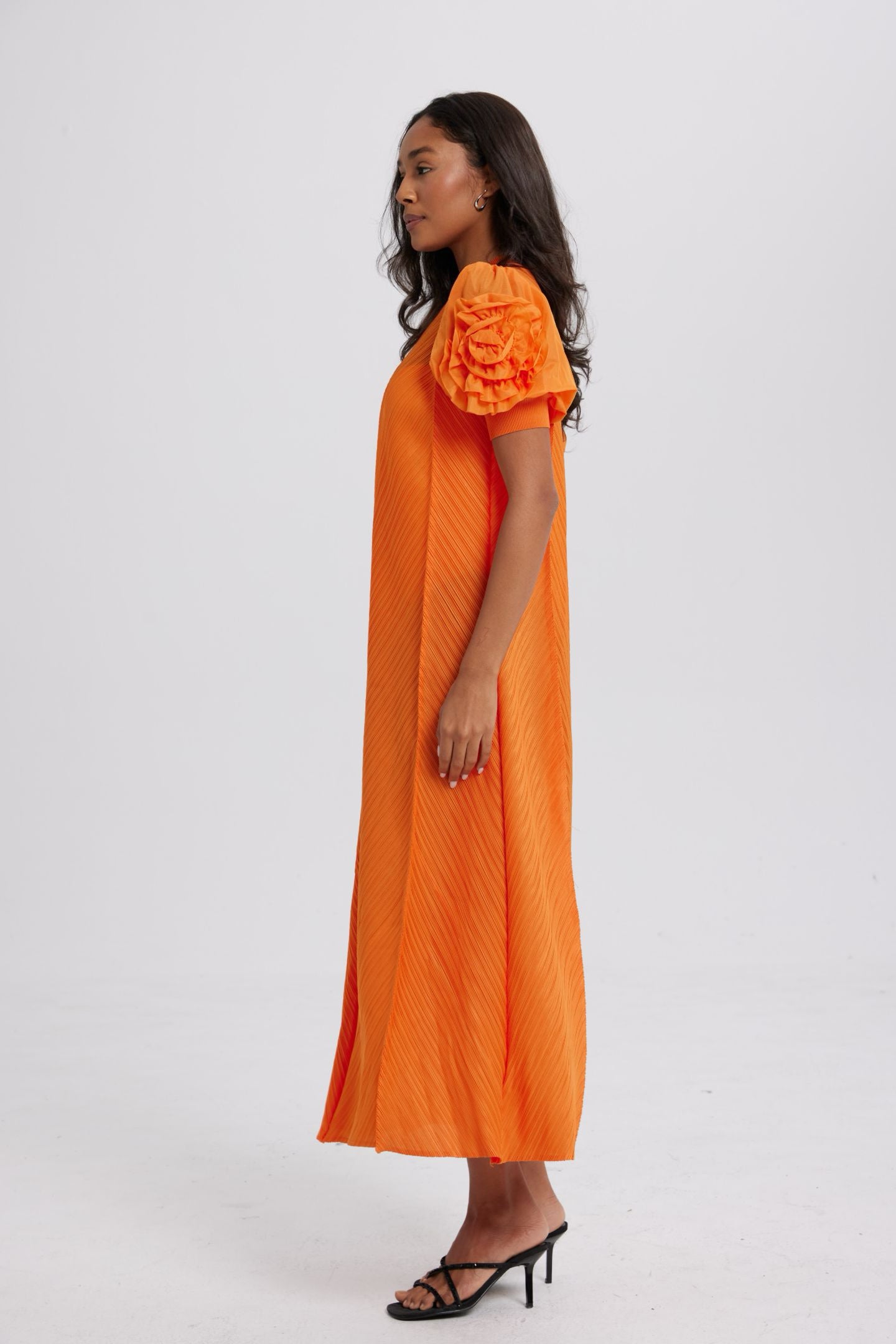 Jessica Floral Applique Textured Midi Dress