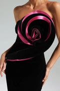 Barbara Velvet Flower Asymmetrical Maxi Dress