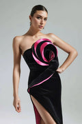 Barbara Velvet Flower Asymmetrical Maxi Dress