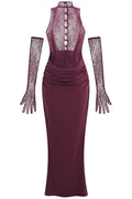 Evelyn Plunging Cowl Lace Bodice Maxi Dress