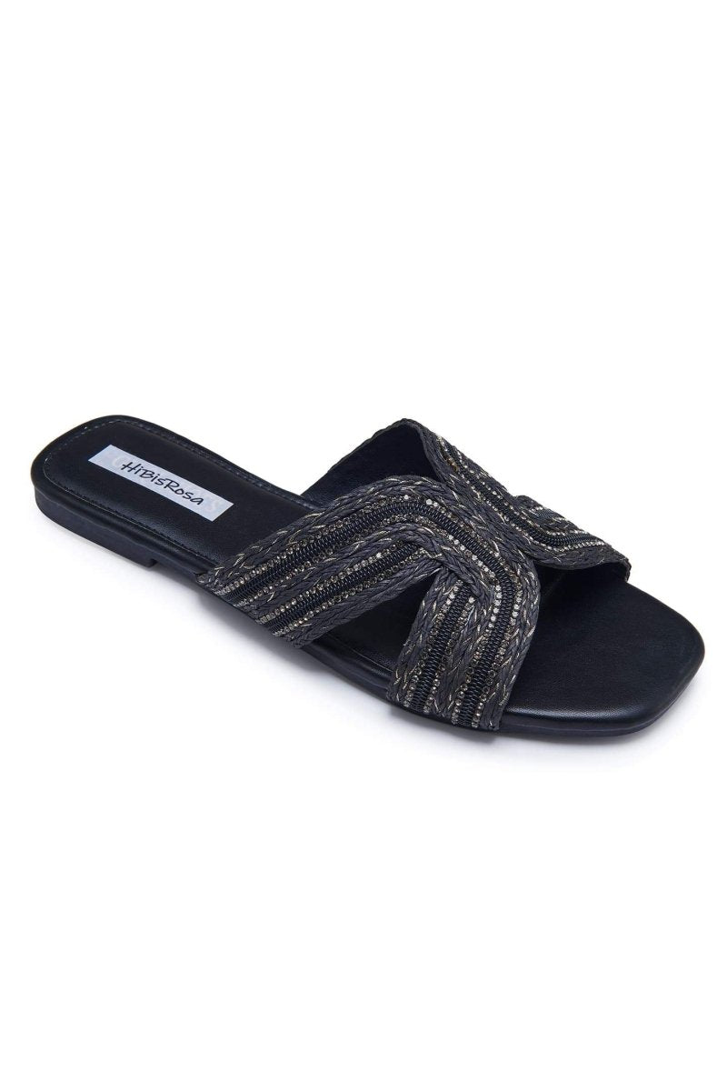 Cara Embellished Straw Woven Mule Slipper