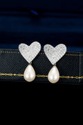 Hilary Heart Diamond Pearl Earrings