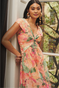 Angela Floral Print Cap Sleeves Maxi Dress
