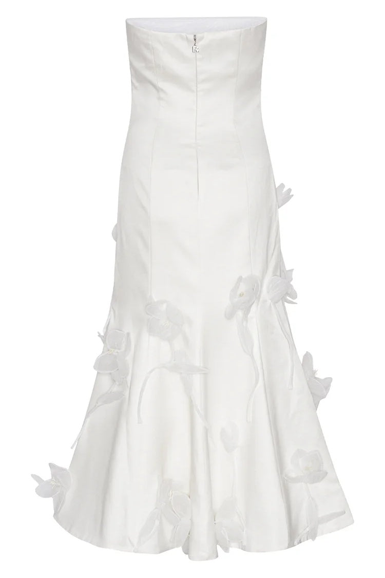 Lydia Floral Applique Strapless Midi Dress