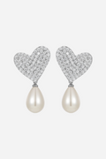 Hilary Heart Diamond Pearl Earrings