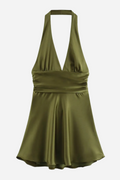 Evelyn Halter Neck Big Bow Tie Satin Mini Dress