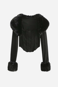 Apphia Crop Faux Fur Blouse & Corset Two Piece Set