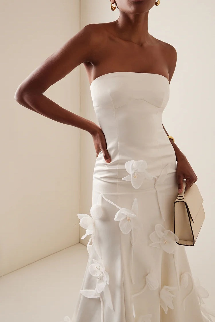 Lydia Floral Applique Strapless Midi Dress