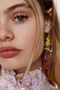 Diamante Parrot Tassel Earrings
