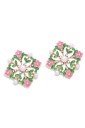 Enamel Flower Cluster Pearl Drop Earrings