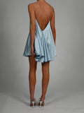 Fanny Metal Chain Satin V-neck Mini Doll Dress