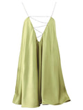 Fanny Metal Chain Satin V-neck Mini Doll Dress