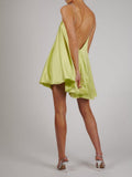 Fanny Metal Chain Satin V-neck Mini Doll Dress